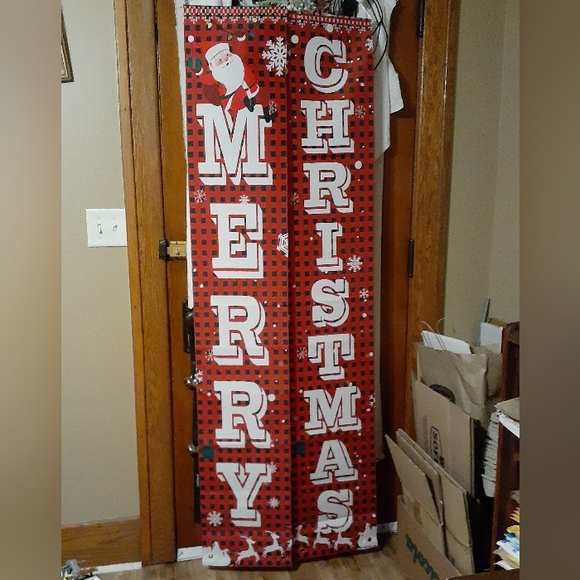 New Merry Christmas Banner Set Buffalo Plaid Photo Op Decoration - Picture 3 of 14